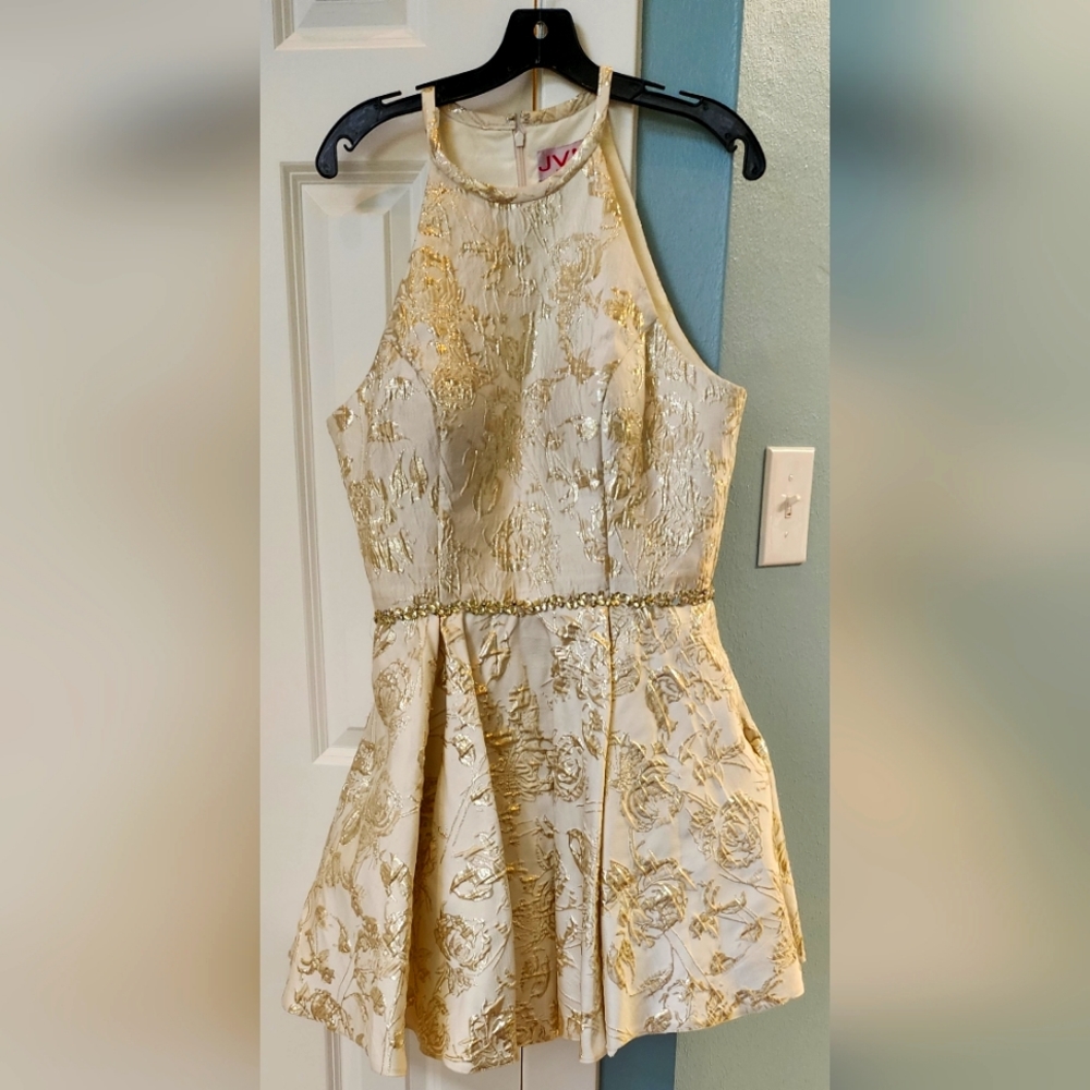 Dress formal or semi formal size 12, cream and gold with beading